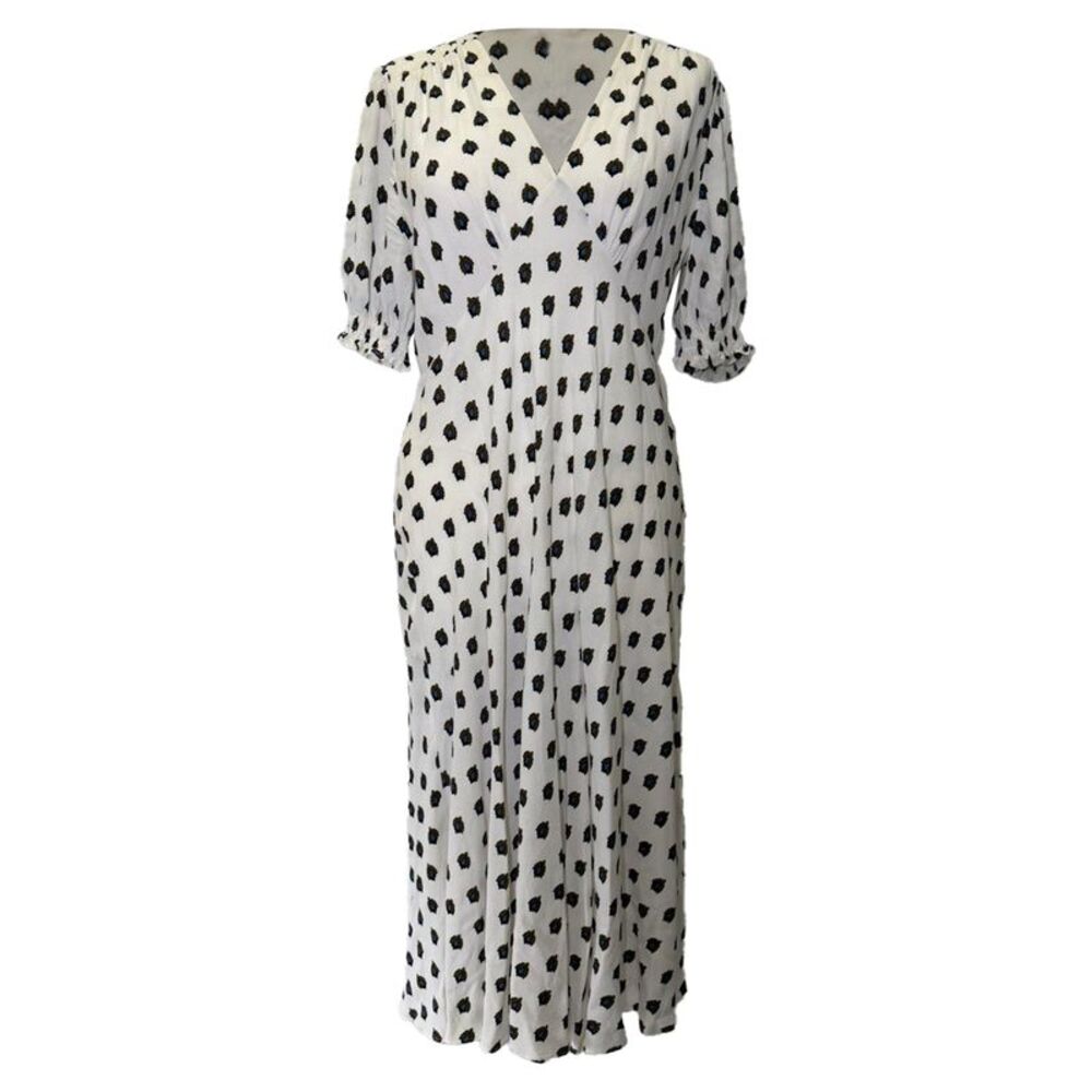 Diane Von Furstenberg Printed V-Neck Midi Dress in White Viscose